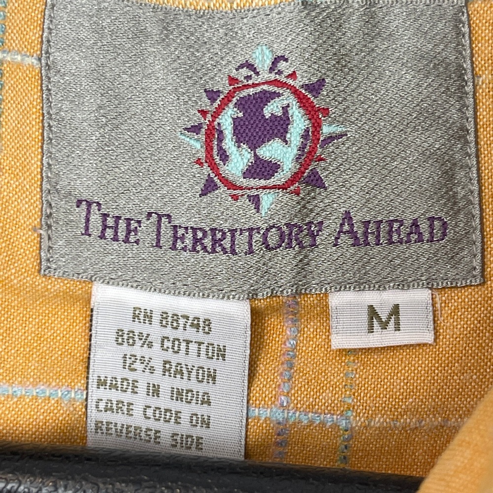 The Territory Ahead Mens M Button Up Cotton + Rayon Long Sleeve Yellow Check - Picture 2 of 9